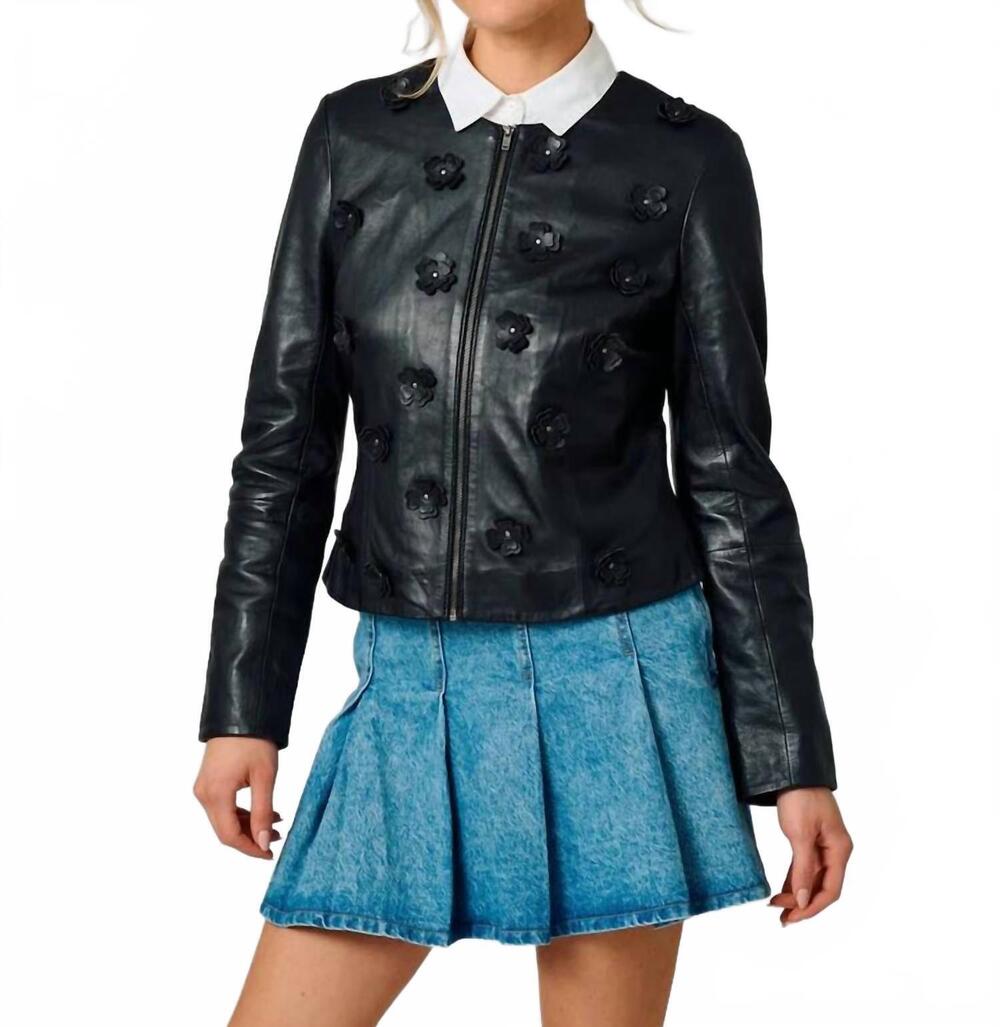 NEW MAURITIUS flora regular fit leather jacket in black